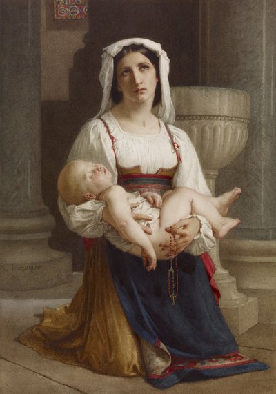 Italian Peasant Kneeling with Child by William Adolphe Bouguereau